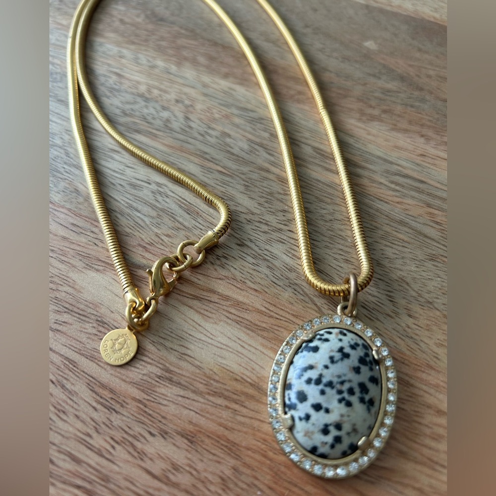 Loren Hope Gold Necklace with Dalmatian Stone Pendant